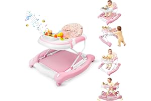 LERRUTUE 5 in 1 Baby Walker, Music and Lights Walker for Baby Boy Girls 6-12 Months, Foldable Baby Walkers with Wheels and Bouncer Combo Portable, Toddler Infant Walker with Adjustable Height