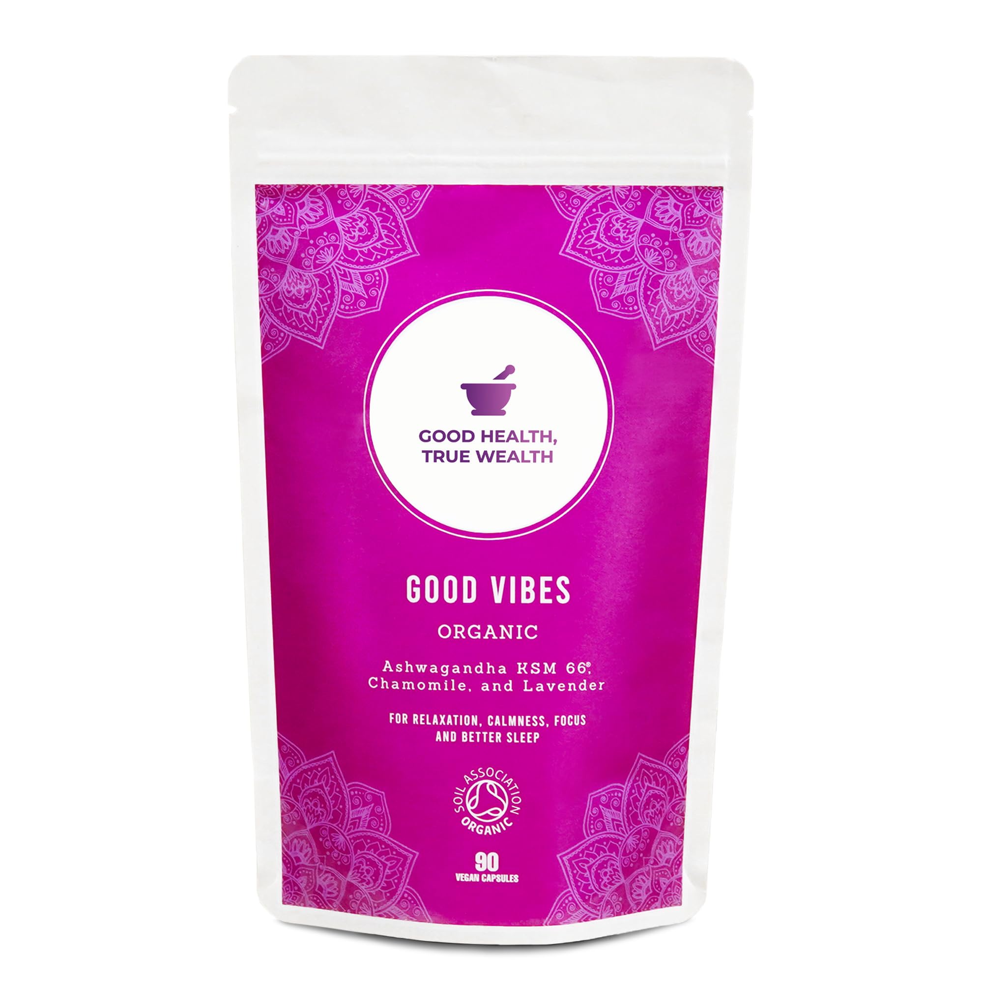 Organic KSM 66 Ashwagandha, Chamomile and Lavender - 90 Natural Capsules - Feel Calm, Lower Stress, Anxiety & Better Sleep