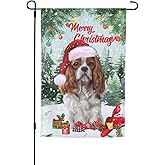 Christmas Cavalier King Charles Spaniel Santa Dog Red Bird Garden Flag 12x18 Inch Double Sided Vertical Decoration Yard Small Flag For Outside Holiday Seasonal Outdoor