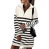 Newshows Women's Winter Sweater Dress 2025 Striped Long Sleeve Lapel Collar Chunky Knit Slouchy Oversized Fall Sweaters