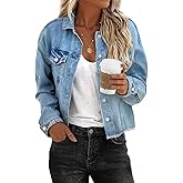 LBDLONGBIDA Women's Distressed Denim Jacket Lightweight Cropped Jean Jacket with Raw Hem Perfect Over Dresses & Tanks