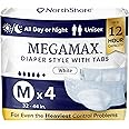 NorthShore MegaMax Adult Overnight Diapers, 12-Hour Tab-Style, Medium, 4 Count Trial, White, 32-44 inches, Unisex Incontinence Underwear