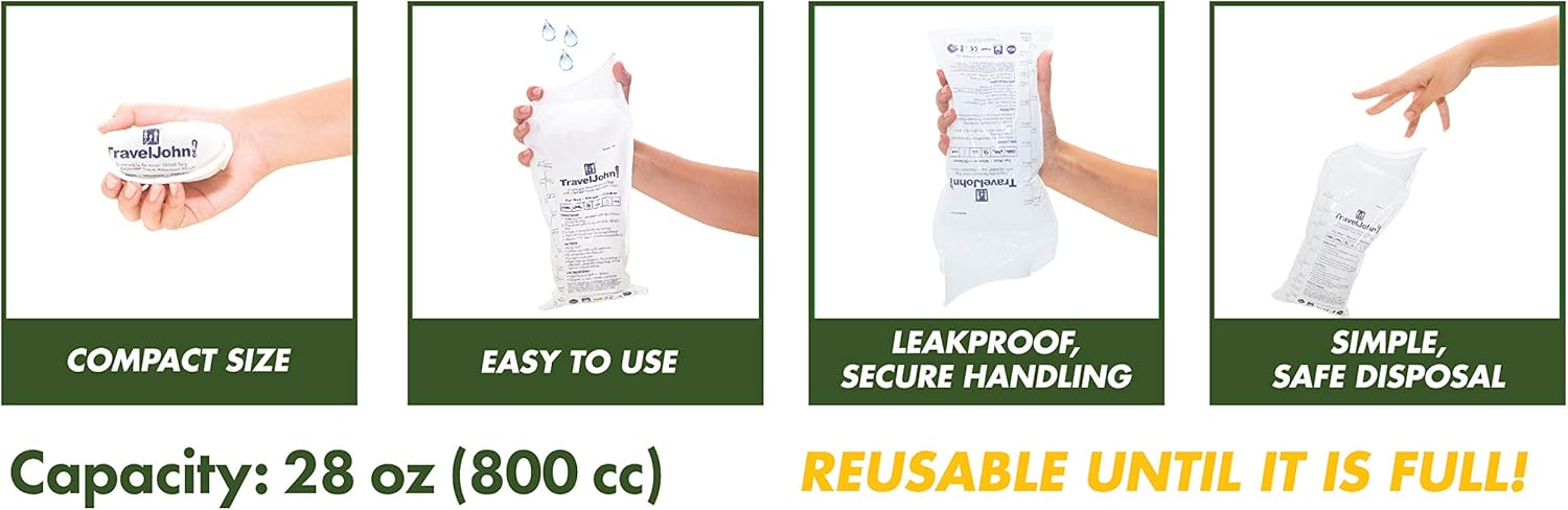 Travel John Resealable Disposable Urinal Bags (TJ1N) - 6 Pack: Sports & Outdoors
