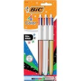BIC 4 Color Shine Retractable Ballpoint Pen, 1.0 mm Medium Point, 3-Count | Shiny Metallic Barrel | Wide Barrel and Plastic C