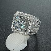 Men's Luxurious Full Diamond Ring for Men Jewelry Mens Wedding Engagement Rings 18K White Gold Cubic Zirconia 925 Sterling Silver Eternity Ring Band (US Code 10)