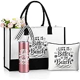 Sieral 3 Pcs Funny Beach Gifts Sets for Women Life Is Better at The Beach Gifts Stainless Steel Tumbler Tote Bag Makeup Bags for Summer Ocean Lover Mothers Day
