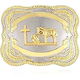 QQA Western Cowboy Belt Buckle Fashion Gold Eagle Bull Wolf Cross and Prayer Horse Belt Buckles for Men Women