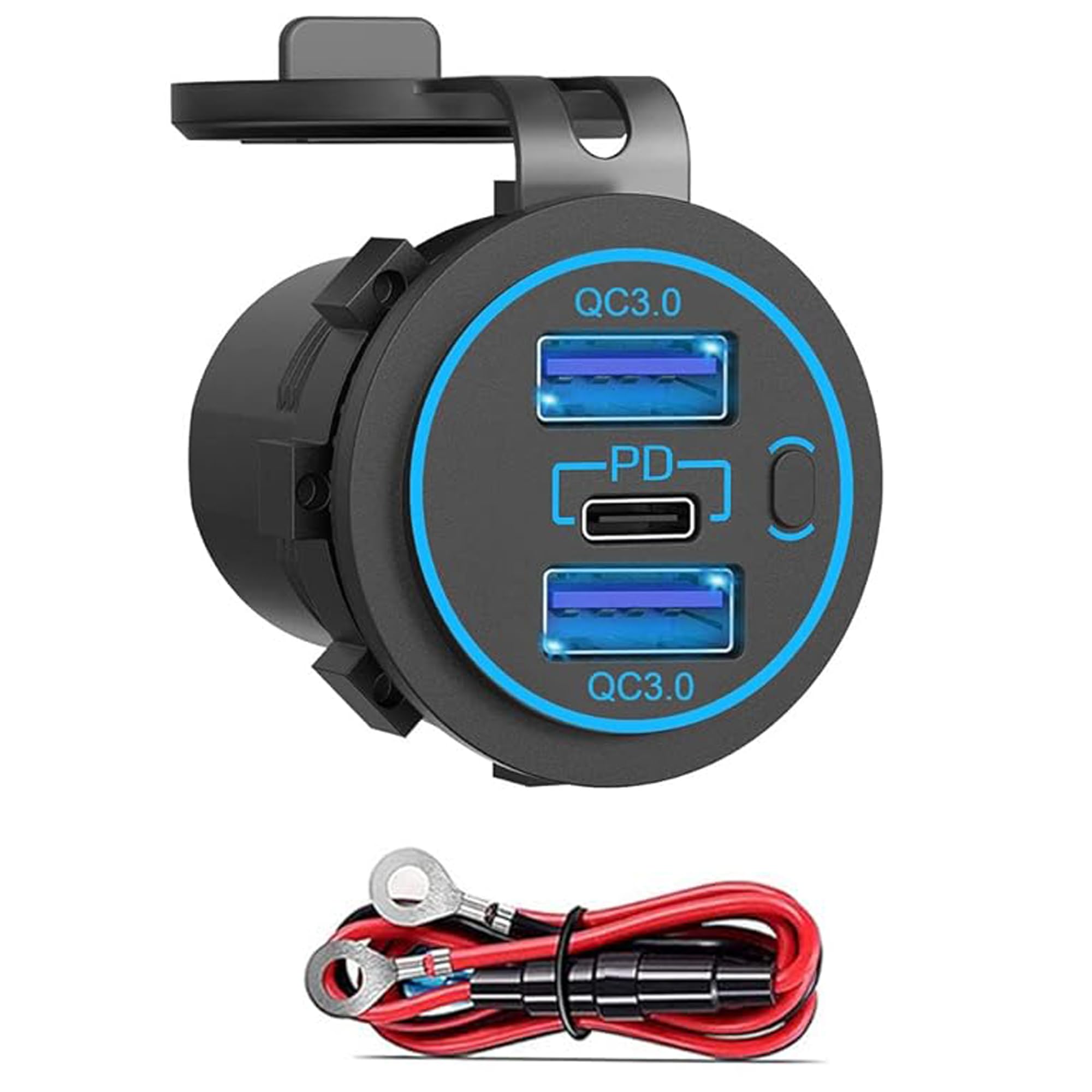 12v usb charger, PD 20W USB-C Power Socket and 18W QC3.0 Socket Waterproof Power Outlet 12V/24V with Power Switch 12V USB C Outlet for Car Golf Cart Boat Marine Bus Truck RV Marine Motorcycle etc.