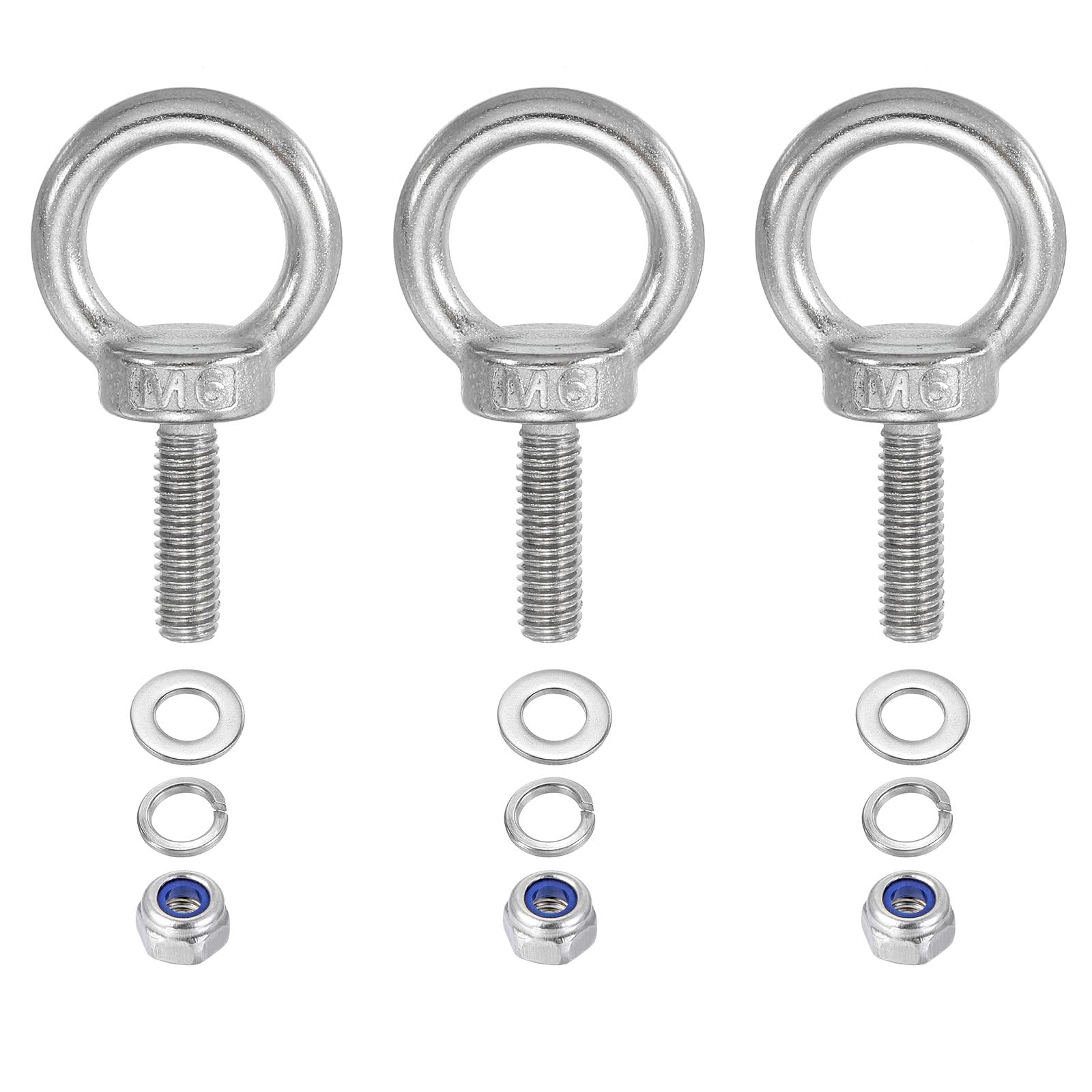 PATIKIL M6 x 20mm Lifting Shoulder Eye Bolt, 3Pcs 304 Stainless Steel Lifting Ring Threaded Eyebolt with Nuts Washers for Hanging Hammocks Articles