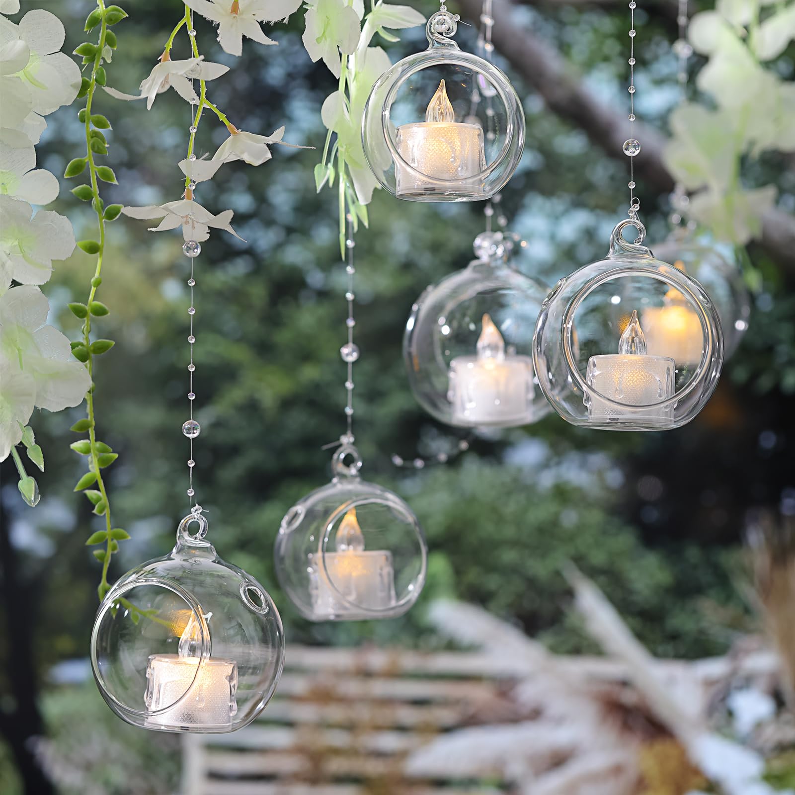 12PCS/Lot 80MM Christmas Hanging Tealight Holder Glass ORB Terrarium Glass Globe Candle Holder Candlestick Wedding Bar Decor main image 1