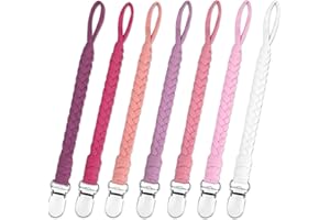 duludulu 7 Pcs Pacifier Clip, Pacifier Clips for Boys & Baby Girls Pacifier Holder Clip Binky Clips Braided 100% Handmade Fits All Pacifiers(Pink, 7 Pack)