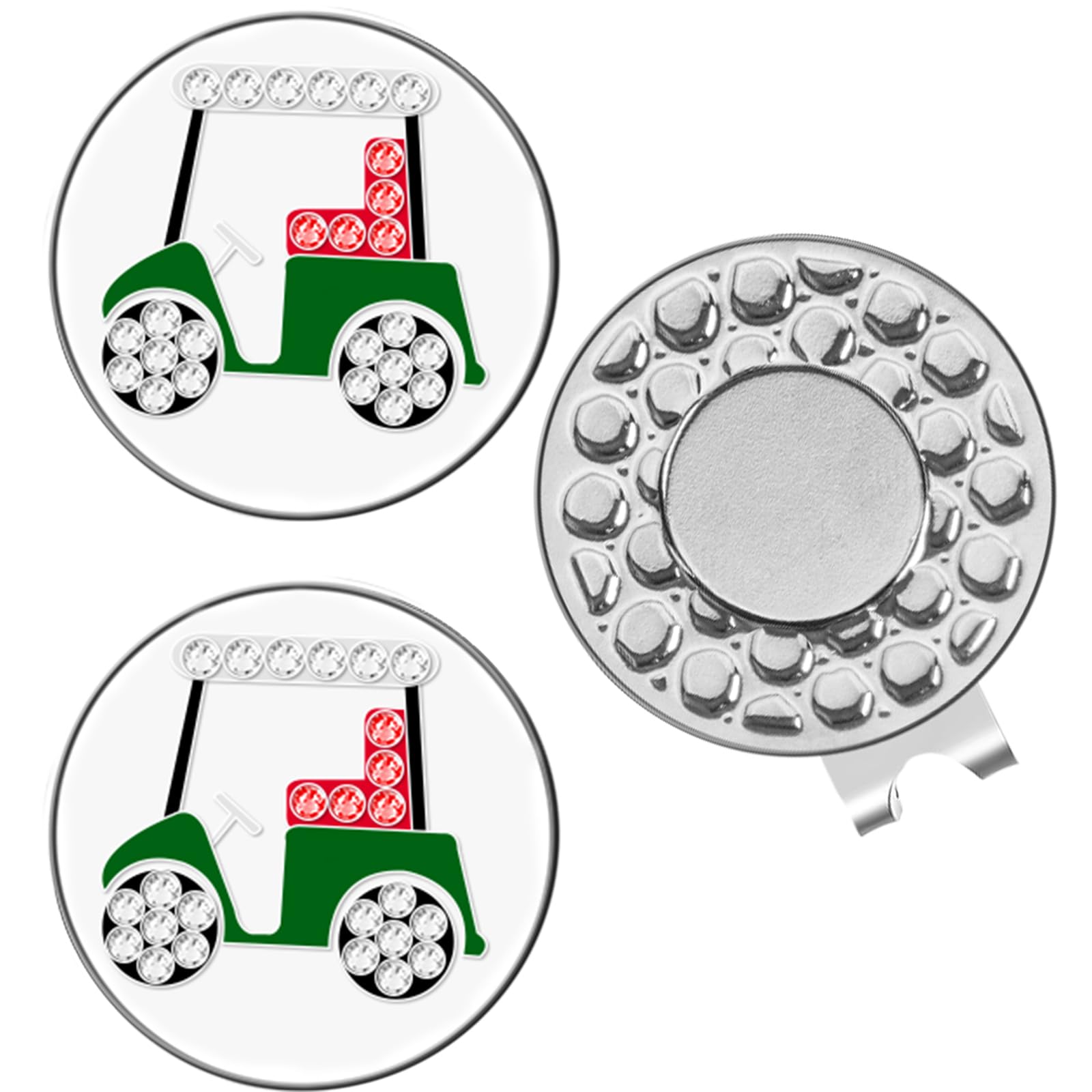 AMRTA Magnetic Golf Ball Marker Hat Clip 1pcs with 2pcs Ball Markers Golf Ball Markers Personalised for Putting Coin Golf Gifts Golfer (Golf Cart)