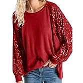 ALLTB Women's Sequin Tops Sparkle Long Sleeve Blouses Shimmer Glitter Sweatshirt Party Crewneck Loose Fit Shirts