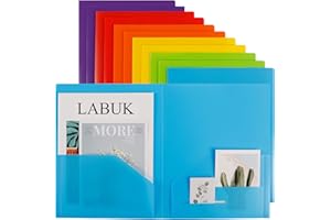 LABUK 12 Packs Plastic Folders with 2 Pockets, Letter Size, Heavy Duty Plastic Folders with 2 Business Card Slots, Plastic File Pocket Folders for Paper, School Office Document, Kids, 6 Colors