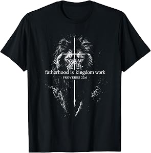 Fatherhood is Kingdom Work Retro Faith Based Lion Cross T-Shirt