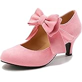 omthaka Women's Bow Mary Jane Kitten Heel Round Toe Low Heels Ankle Strap Dress Evening Party Pumps