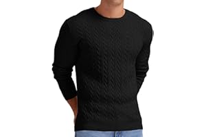 Askdeer Men's Pullover Sweater Crewneck Cable Knit Long Sleeve Sweater Classic Soft Knitted Sweaters with Ribbing Edge