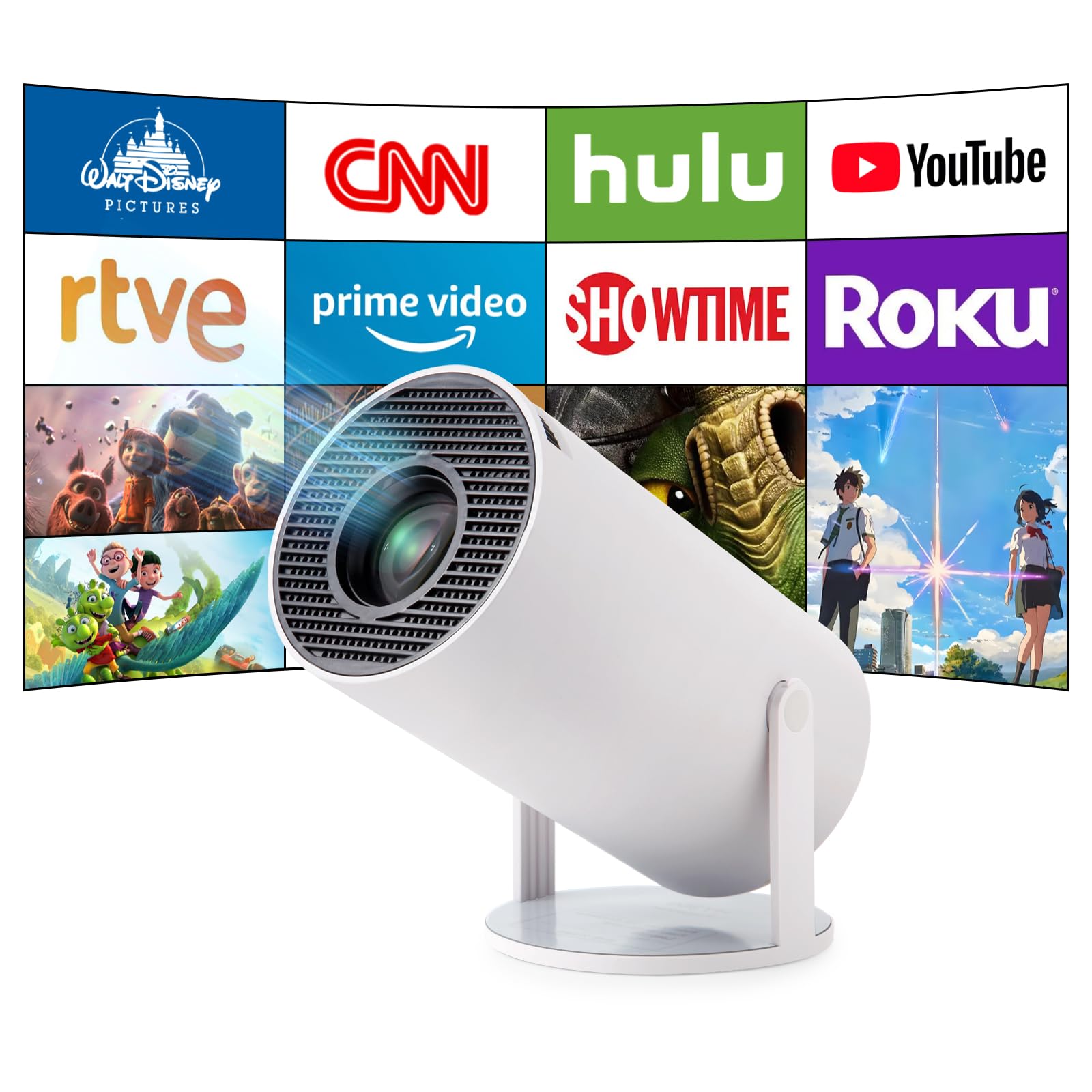 HY300 Mini Projector, Pro 4K Smart Projector with Automatic Keystone Correction, Portable, Android 11, Wi-Fi 6, Bluetooth 5, 180 Degree, 130 Inch Display (White)