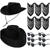 Newcotte 18 Pcs Western Cowboy Plastic Hat Set Include 6 Hats 6 Paisley Bandanas 6 Pairs Heart Glasses for Party
