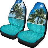 Amzbeauty Tropical Hawaiian Palm Tree Printed Front Seat Cover 2 Pcs, Universal Vehicle Seat Protector Mat Covers, Fit Most Cars, Sedan, SUV, Van Truck