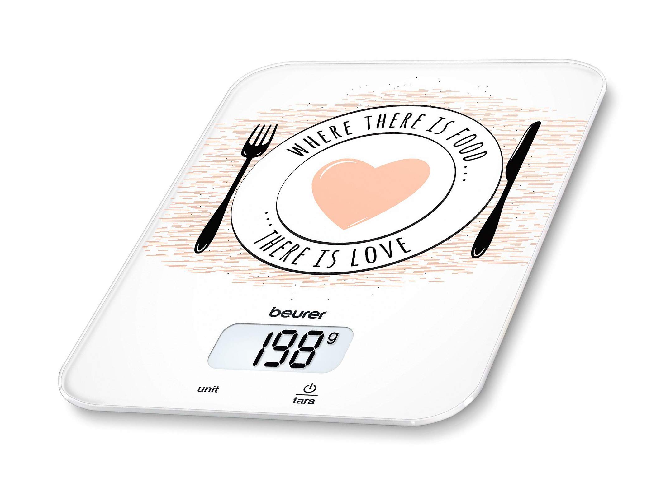 Beurer KS1970417 Glass Kitchen Scale, Metric/Imperial, Love Design