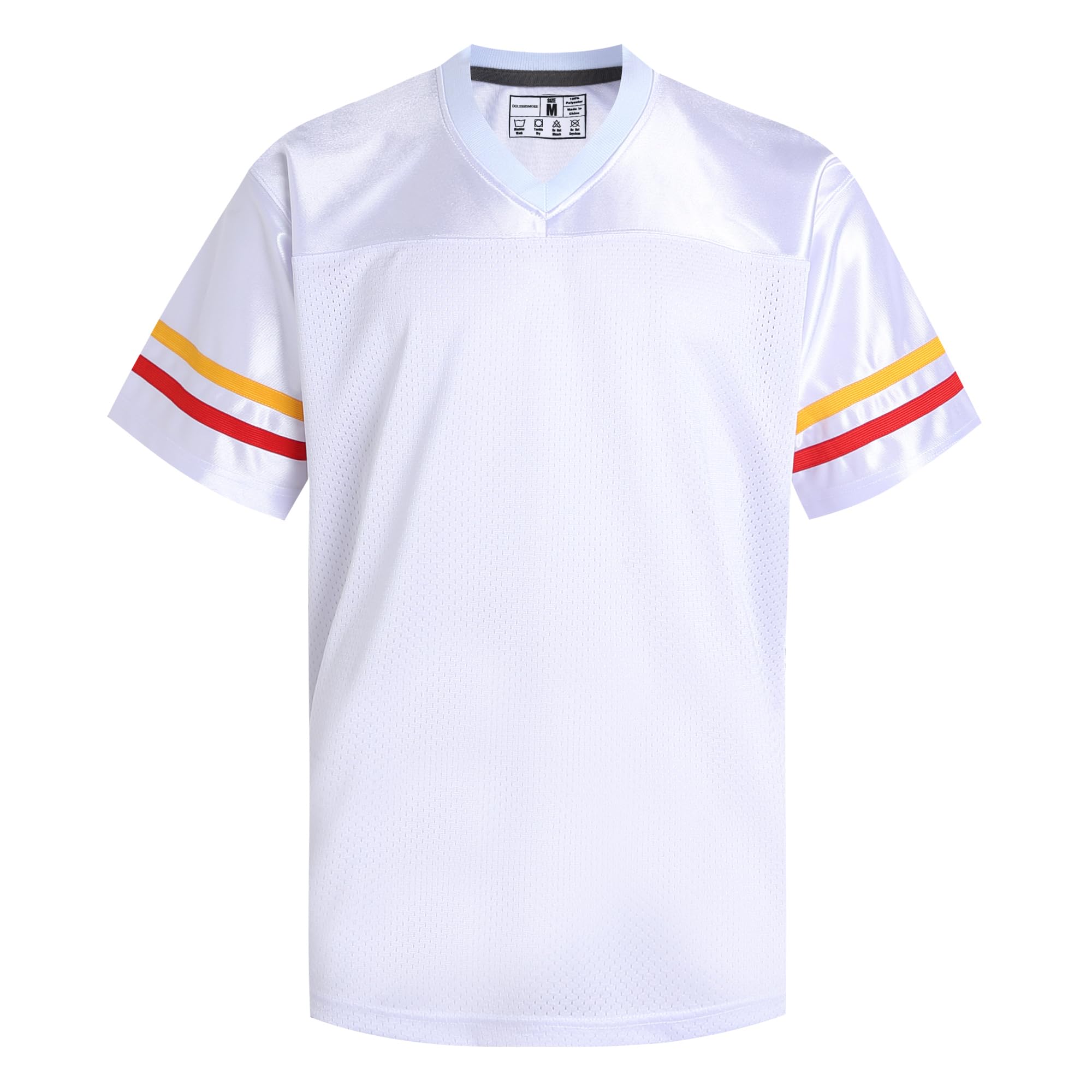 Photo 1 of dolessismore White American Football Jersey for Men Women Dad Mom Workout Tops Training Clothes Retro Athletic Shirt Practice Outfit Yellow/Red Stripe-White Jersey,Men Size Large