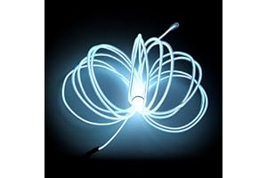 MaxLax EL Wire White, 9.8ft/3m Portable Battery Pack Neon Light Strip 360° Cuttable Glowing Rope Lights for Parties, Halloween, DIY Decoration