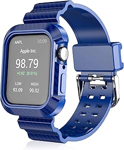 HANKN Band Case Compatible with Apple Watch Series 1/2/3/4/5/6/SE 38mm 40mm, Armor Rugged Strap Bumper Iwatch Replacement Wristband Cover (Blue, 38mm/40mm)