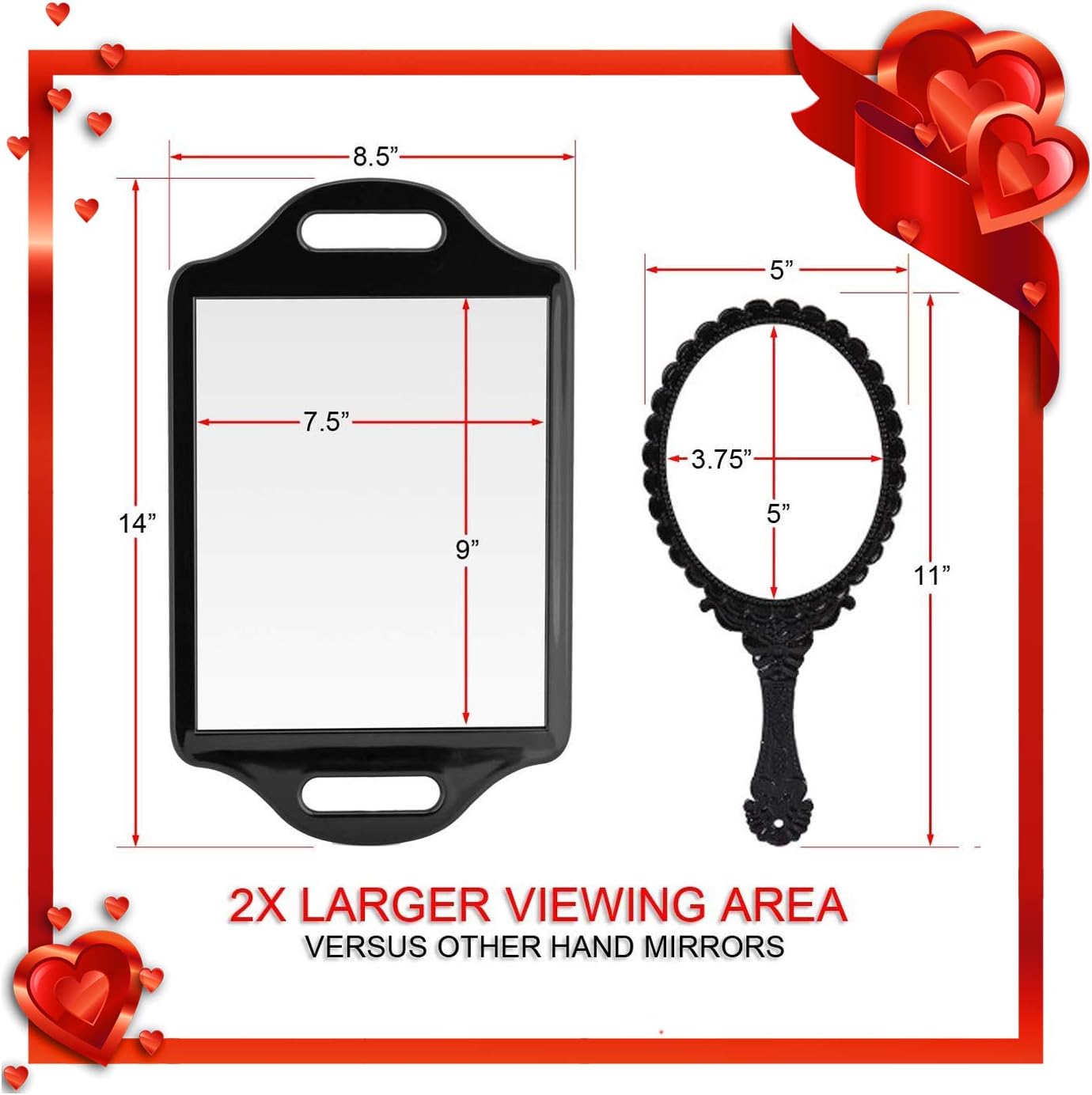 Mirrorvana X-Large Barber Hand Mirror with Double Comfy Grip Twin Handles - Black (14" x 8.5"): Furniture & Decor