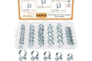 zDwfDc 34PCS 8-18mm 5 Sizes Fuel Injection Line Hose Clamps Assortment Kit, 1/4" 5/16" 3/8" Fuel Line Hose Clamp for Automotive Diesel Petrol Pipe DD025
