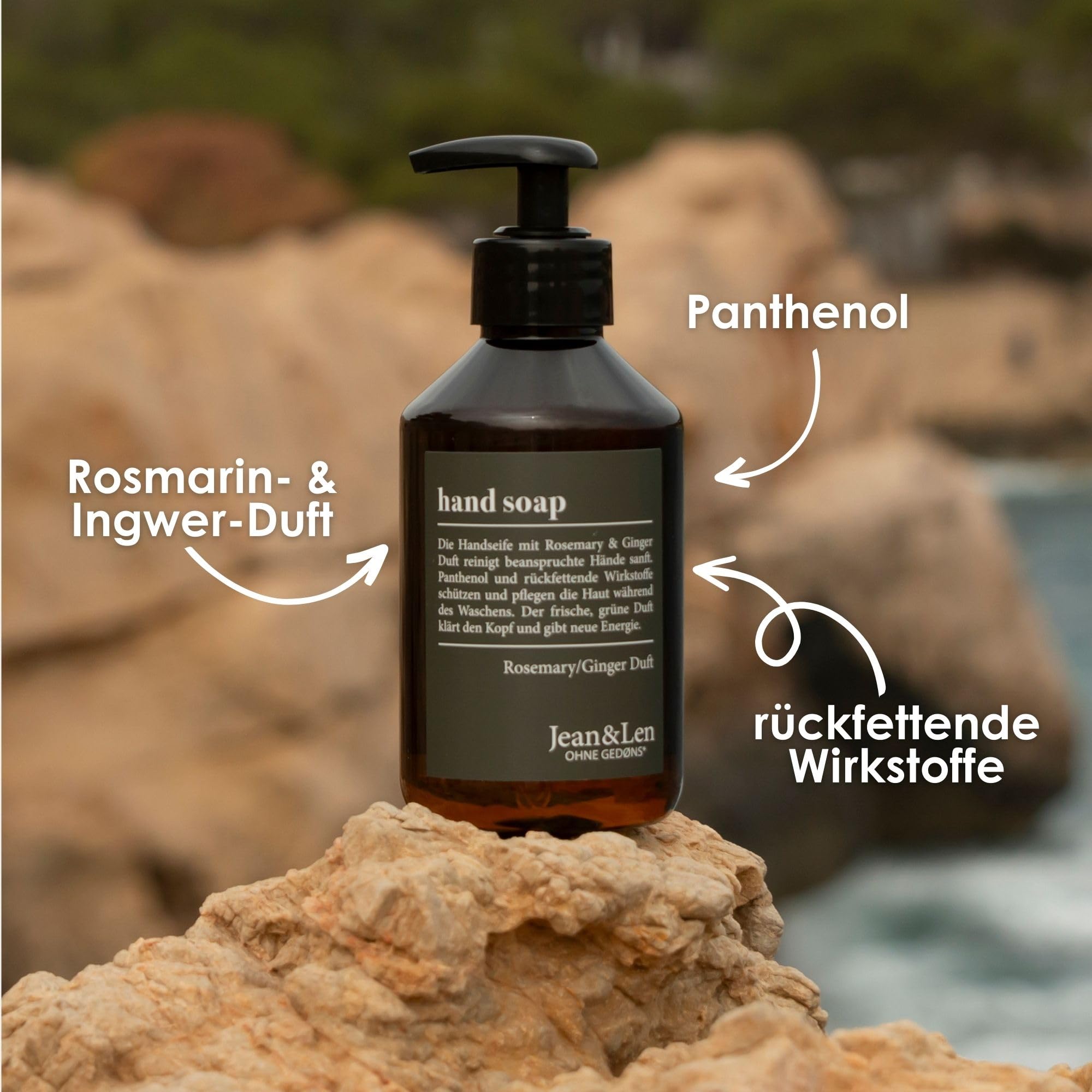 Jean & Len Handseife Rosemary & Ginger, ohne Parabene, 250 ml 3