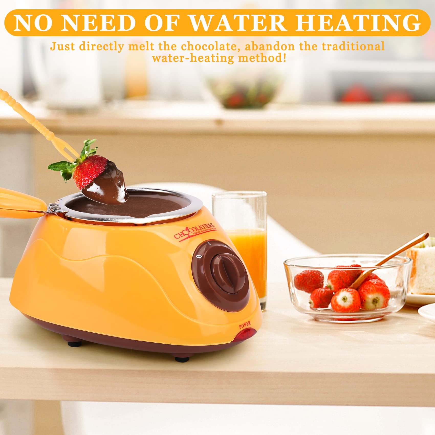 8.45oz Melting Fondue Set,MINI Electric Chocolate Melting Pot,Chocolate Fondue Fountain,Warmer Machine for Milk Chocolate,Cheese,Butter,Candy (Yellow)