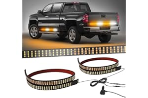 HLauto HL035 2PCS 35inch Emergency Strobe Light Strips: 648 LED Tailgate Safety Warning Flashing Light Flexible Hazard Rear Window Light Bar for Pickup Truck Construction Vehicle Trailer (Amber/White)