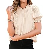 PRETTYGARDEN Womens Summer Tops 2025 Trendy Mock Neck Puff Sleeve Blouse Dressy Casual Business Western Shirts Spring Clothes