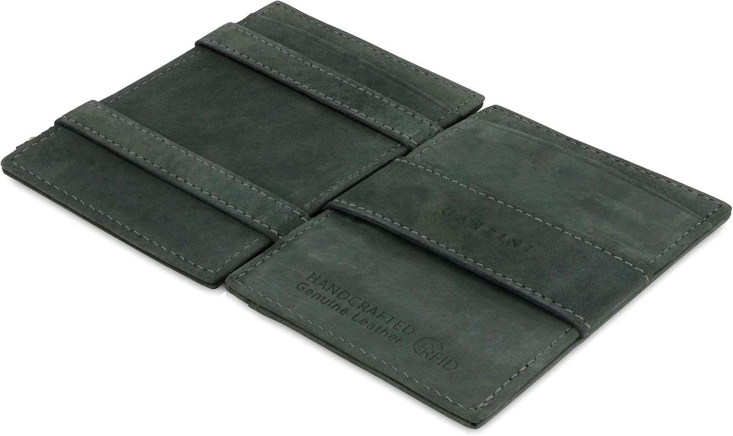 Garzini Magic Wallet with Pull-Tab, Mens Wallet Leather, ID Card Holder RFID Blocking, Slim Wallet for Men for 12 Cards, Carbon Black