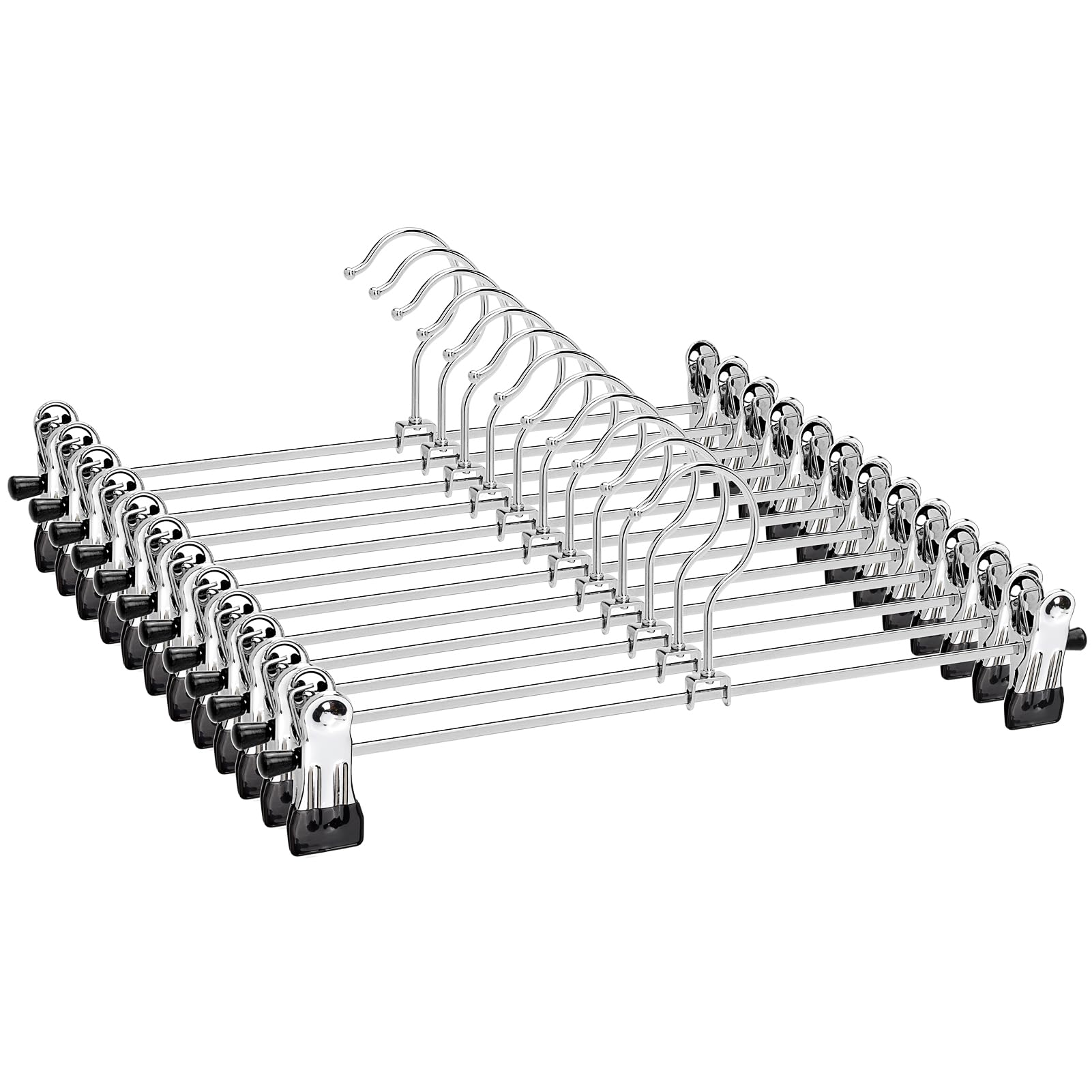 Amber Home 30cm Chrome Metal Trousers Hangers 12pcs, Silver Metal Skirt Hanger for Pants Slacks Jeans Bottoms with Non-slip Adjustable Clips