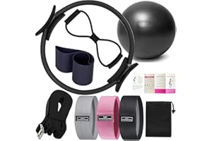 TUONU Pilates Ring Kit for Women Home Workouts Better Pilates Essentials Kits Equipments Sets Accessories Magic Ring Booty Bands Glutes Yoga Ball 25cm Figure 8 Resistance Yoga Bands for Stretching 8 Pcs