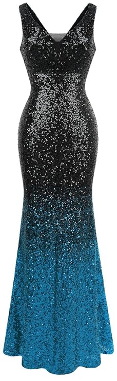 Angel-fashions Damen Pailletten V-Ausschnitt Ballon Gatsby Flapper Abendkleid