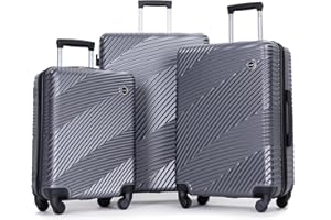 Tripcomp Luggage Sets 3 Piece, Hardside PC ABS Suitcase Set with Spinner Wheels, Lightweight Travel Carry-on and Checked Luggage, 3-Piece Set(20/24/28), Gray