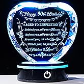 YWHL 90th Birthday Gifts for Women Men Born in 1933, Crystal Heart with Colorful Light Base Happy 90th Birthday Decorations, Gifts for 90 Year Old Women Men Mom Dad Grandma Wife Friends