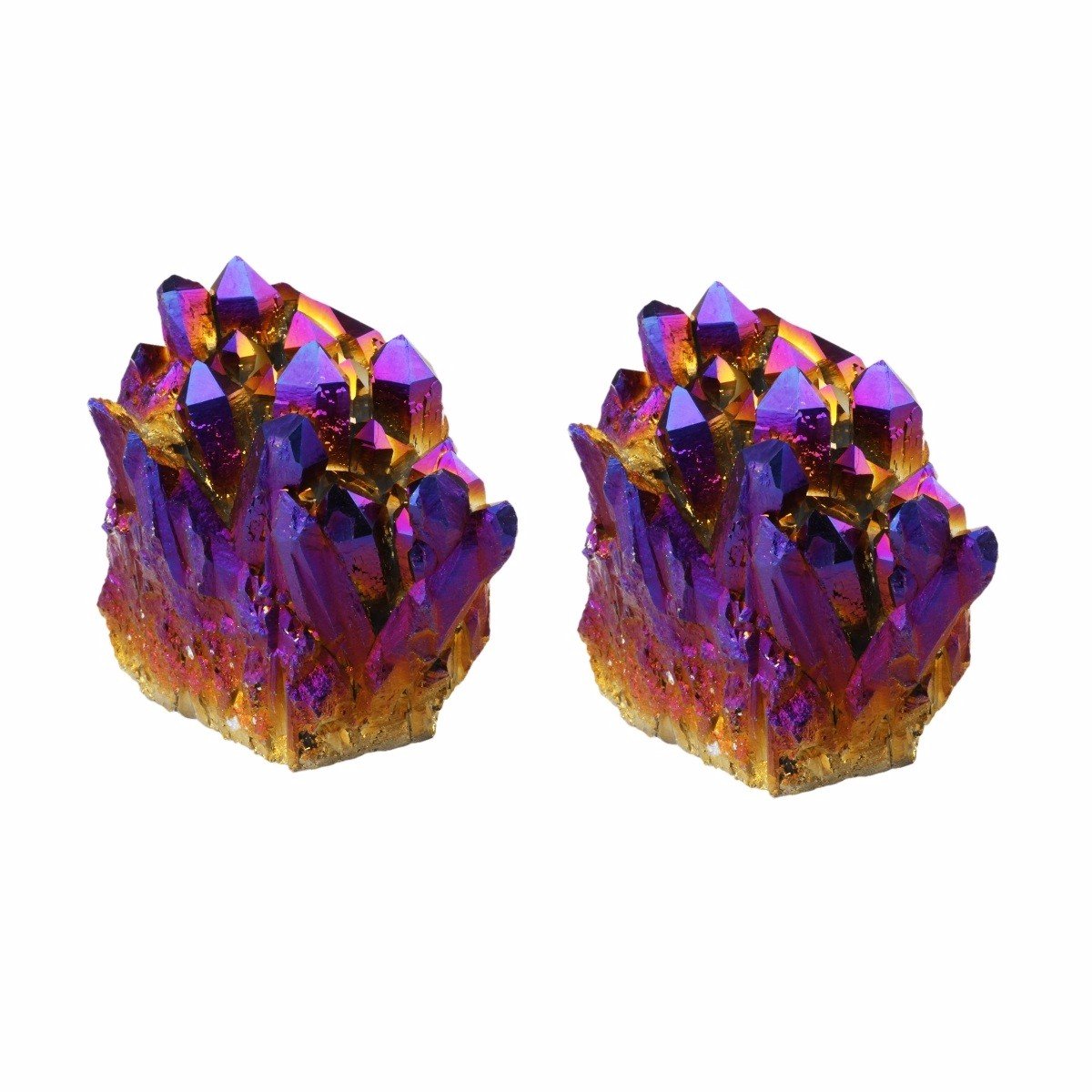 Shanxing 2pcs Violet/Purple Titanium Coated Quartz Crystal Cluster Stones, Clear Quartz Purple Crystals and Gemstones Gifts Colourful Rock Mineral Collection Reiki Healing Stone Room Party Decor