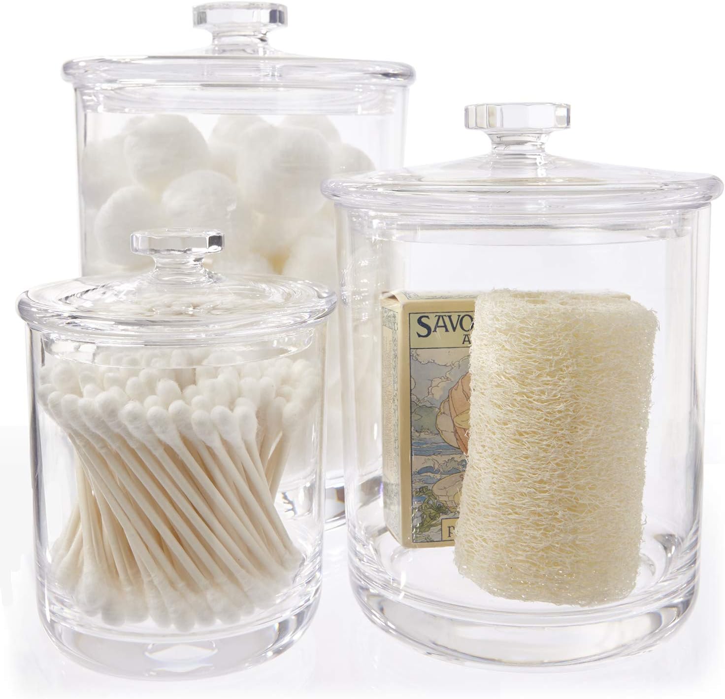 Premium Quality Clear Plastic Apothecary Jars,Set of 3 Storage