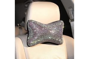 Carwales 2 Pcs Colorful Bling Car Neck Pillow for Car Seat Driver, Auto Seat Headrest Cushion Driving Relax Neck Support Crystal Rhinestone Diamond Rainbow Bling Accessories for Woman
