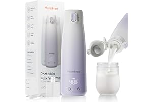 Momfree Portable Milk Warmer, Food-Grade Baby Bottle Warmer for Travel & Home, with Smart Touch LED Temperature Control, Cordless Portable Water Warmer 12 Ounces, 5 Mins Quick Milk Heating & Water