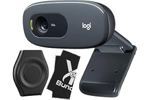 Y&R BUNDLES Logitech C270 Webcam Bundle - High Resolution HD 720 Logitech Webcam Camera with Microphone for Desktop Computer or Laptop - Includes 5 ft USB-A Cable, Privacy Cover & Fiber Web Cam Cleaning Cloth