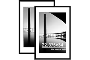PEALSN 22.375 x 34 Poster Frame Set of 2, Display Pictures 20 x 30 with Mat or 22.375 x 34 without Mat, Poster Frames 22.375 x 34 inches for Wall Mounting Display, Black