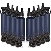 Volhoply 32oz Insulated Water Bottles Bulk 8 Pack with Straw Lid & Spout Lid,Stainless Steel Sports Water Bottle,Double Wall Vacuum Cups,Leakproof Wide Mouth Metal Flask for Hiking,Camping(Navy,8)