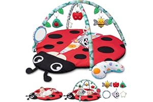 Jyusmile Baby Play Gym Mat, 8-in-1 Tummy Time Mat with 6 Toys, Washable Baby Activity Mat for Visual, Hearing, Sensory, Motor Development, Baby Essentials Gift for Newborn Infant 0-3-6-9-12 Months