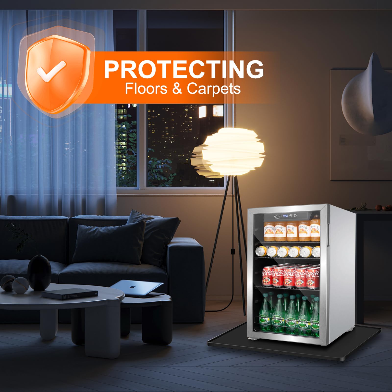 Mini Fridge Mat, 19.7x19.7x0.6 Inch Non-Slip Thick Under Refrigerator Silicone Mat, Leak-Proof Washer Drip Tray for Carpet Floor Protection, Black