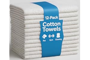 JMR USA INC. JMR 12 Pack Thin 100% Cotton Utility Towels (20x40 White) - Quick-Dry, Lightweight & Economical for Pets, Gym, Cleaning, Kitchen, Travel, Hair, Auto - Practical Multi-Use Space Saver, Bulk Value